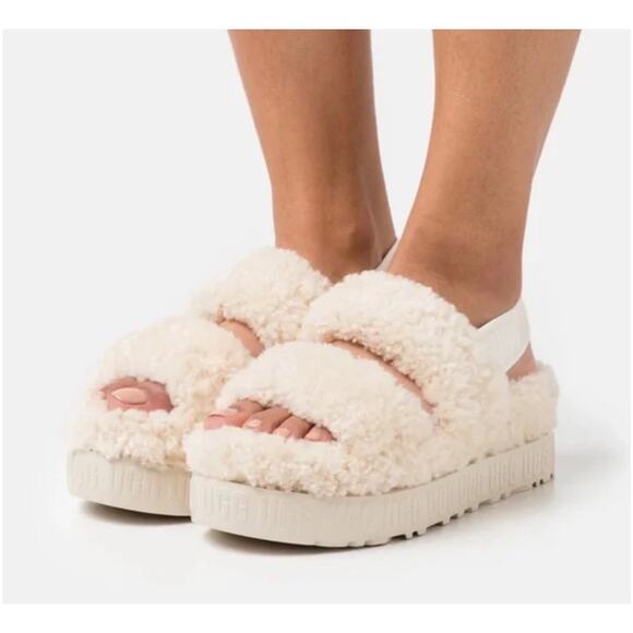 UGG Shoes - NEW UGG OH FLUFFITA Slide - Natural Slingback Logo Size 10